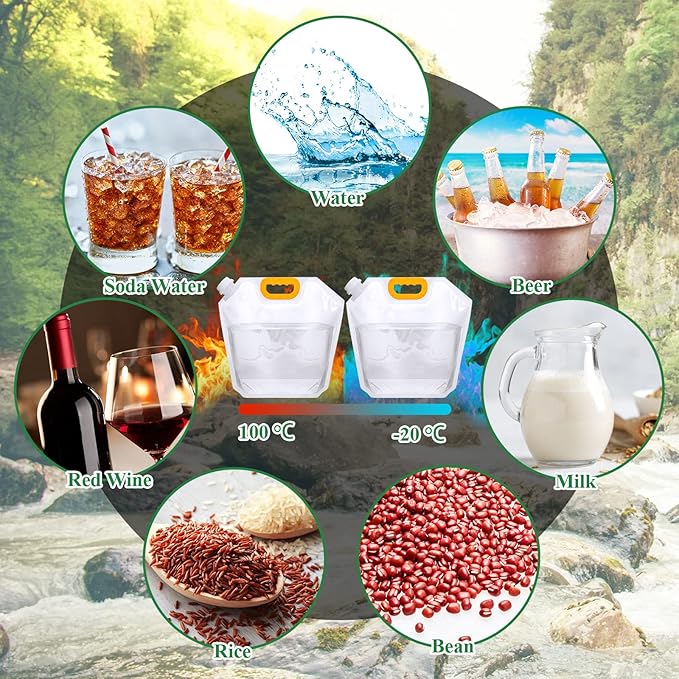 36 Pcs 1.3 Gallon Collapsible Water Storage Bag Emergency Jug Container Water Bladder Clear Plastic Storage Pouch for Outdoor Sport Camping Hiking Backpack No leak, Freezable, Odorless, Flat Folding