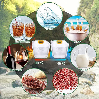 36 Pcs 1.3 Gallon Collapsible Water Storage Bag Emergency Jug Container Water Bladder Clear Plastic Storage Pouch for Outdoor Sport Camping Hiking Backpack No leak, Freezable, Odorless, Flat Folding