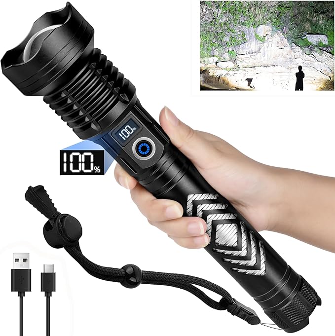 azamine Rechargeable Flashlights 990000 High Lumens - Super Bright LED Flashlight with 5 Modes, IPX7 Waterproof Powerful Flash Light for Camping Hiking
