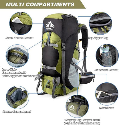 Night Cat Hiking Backpacks 40L Camping Backpacking Packs for Men Women Lightweight Outdoor for Mountaineering Traveling, No Internal Frame