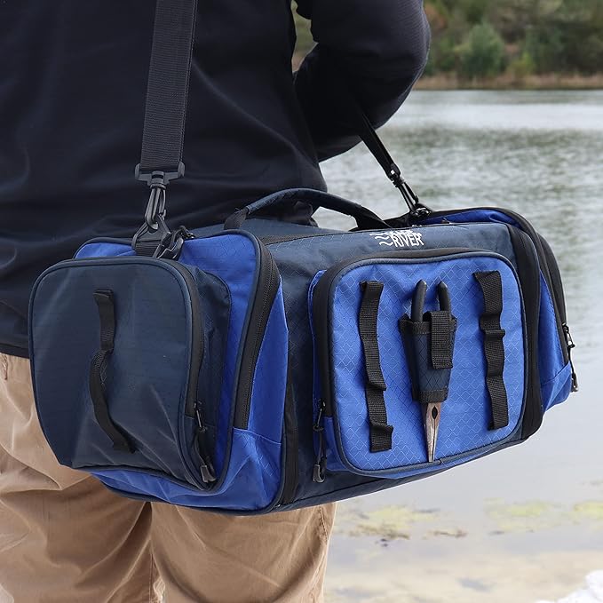 OSAGE RIVER Large Waterproof Fishing Tackle Bag with Padded Shoulder Strap, Ripstop Soft Sided Bag with Fishing Pliers Holder
