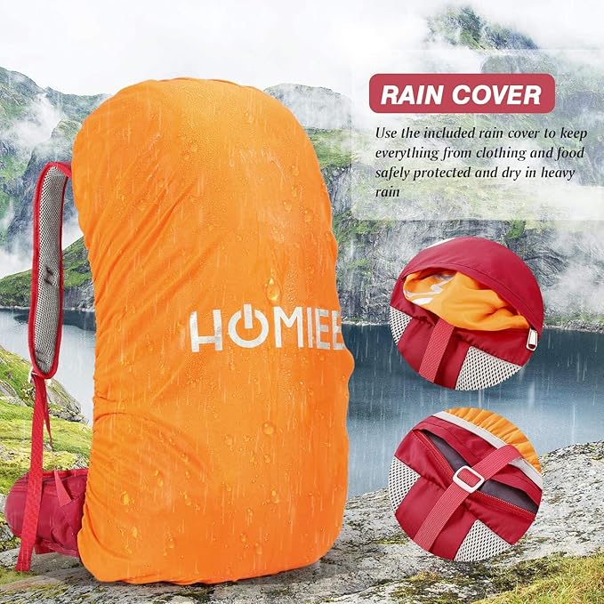 HOMIEE 50L Hiking Backpack Travel Bag Waterproof Camping Backpack with Rain Cover Lightweight Backpacking Backpack Rucksack
