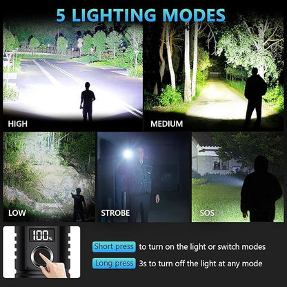 Rechargeable Led Flashlights High Lumens, 990000 Lumens Super Bright Powerful Flashlight, 5 Modes Flash Light, IPX6 Waterproof Tactical Flashlights for Home, Camping, Emergencies