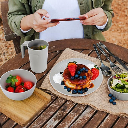 Odoland Camping Utensils Consists of Camping Plates and Bowls & Camp Mug Mess Kit for Camping 4 People to Cooking Backpacking Hiking