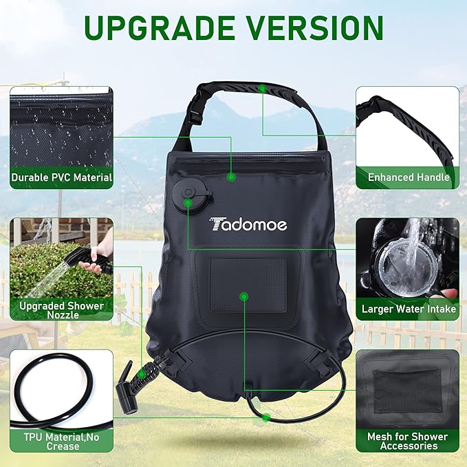 Portable Shower for Camping with a 5-Gallon/20L Capacity,Temperature Gauge & Convenient Shower Nozzle,Enjoy a Hot Solar Shower Anywhere You Travel,Perfect for Beach Trips,Camping,Hiking