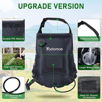 Portable Shower for Camping with a 5-Gallon/20L Capacity,Temperature Gauge & Convenient Shower Nozzle,Enjoy a Hot Solar Shower Anywhere You Travel,Perfect for Beach Trips,Camping,Hiking
