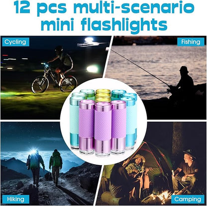 12 Pack LED Flashlight, 9 LED Mini Flashlight, 4 Colors with Lanyard, Portable Flashlight Contains 3AAA Batteries for Christmas Gift Outdoor Camping Emergency Night Cycling Fishing