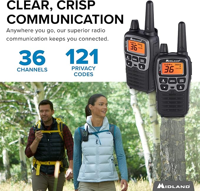 Midland T77VP5 X-TALKER Long Range Walkie-Talkie FRS Two-Way Radio for Camping Overlanding NOAA Weather Scan + Alert, 121 Privacy Codes - Includes Carrying Case & Headset Black/Silver, 2 Radio Bundle