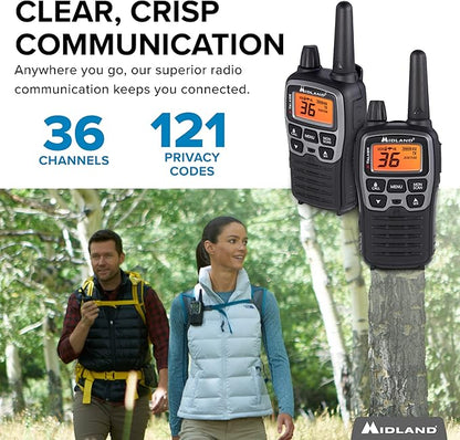 Midland T77VP5 X-TALKER Long Range Walkie-Talkie FRS Two-Way Radio for Camping Overlanding NOAA Weather Scan + Alert, 121 Privacy Codes - Includes Carrying Case & Headset Black/Silver, 2 Radio Bundle