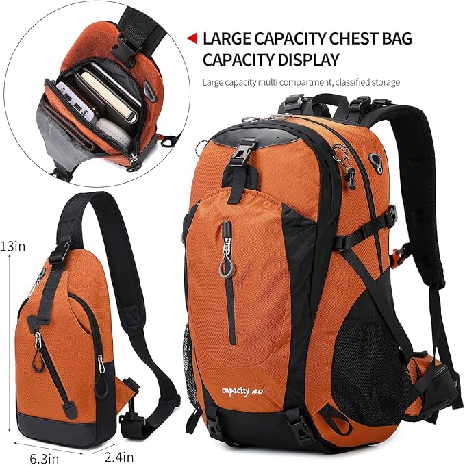 40L Waterproof Lightweight Hiking,Camping,Travel Backpack for Men Women