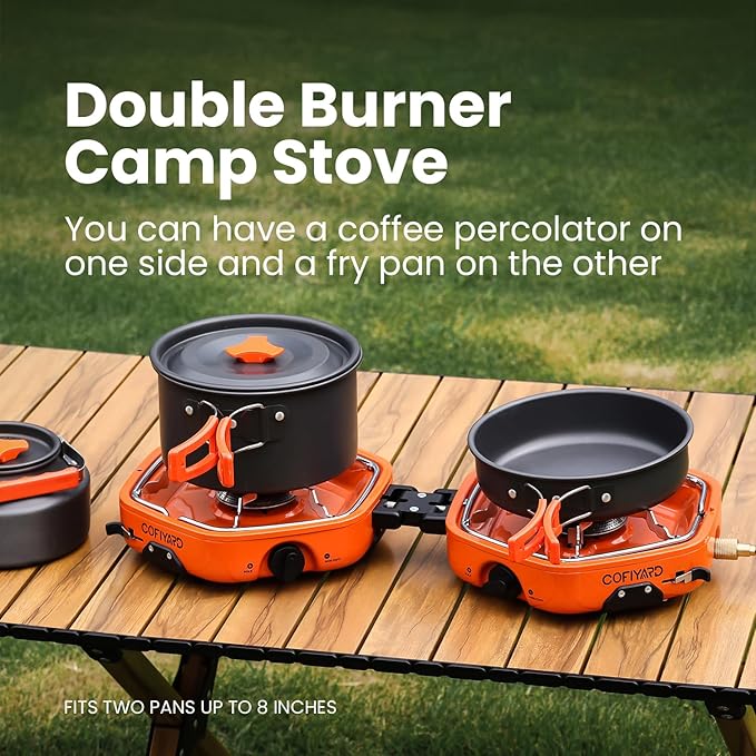 Propane 2 Burner Camping Stove with Carrying Bag, Portable Folding Gas Stove for Camping, Backpacking Camp Stove for Outdoor Cooking, With 17,000 BTU Adjustable Burners for BBQ, Tailgating
