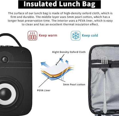 Music Lunch Bag Insulated Reusable Lunch Box Thermal Cooler Tote For Men Women Work Travel Picnic Hiking