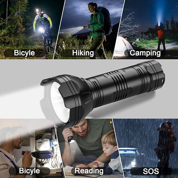 Rechargeable Flashlights, Bright Flashlights High Lumens for Home with 5 Modes, IP68 Waterproof Powerful USB Flashlight, Portable LED Handheld Tactical Flash Light for Camping Hiking Outdoor