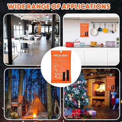 Macarrie 30 Pack 39” x 39” Fire Blanket Emergency Fire Blanket for Home and Kitchen Suppression Blanket Safety Fiberglass Fireproof Blanket Survival for Fireplace Car Office Camping (Orange)