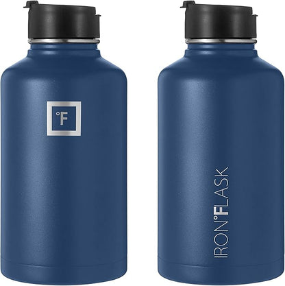 IRON °FLASK Camping & Hiking Hydration Flask, Wide Mouth, 3 Straw Lids, Stainless Steel Outdoor Water Bottle, Double Walled, Insulated Thermos, Metal Canteen - Twilight Blue, 64 Oz