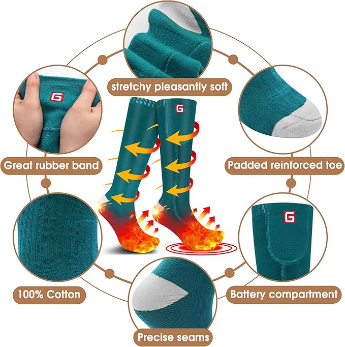 Autocastle Heated Socks, Electric Heated Socks for Men Women, Rechargeable Battery Heating Socks, Winter Warm Thermal Socks, Washable Unisex Foot Warmers for Hunting Camping Skiing Hiking Outdoors