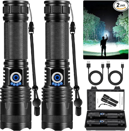 Rechargeable LED Flashlights High Lumens, 900000 Lumens Super Bright Flashlight with 5 Modes IPX6 Waterproof, Powerful Handheld Flashlight for Camping Emergencies Hiking