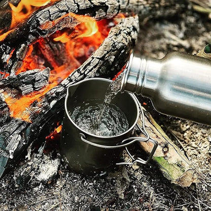 Bestargot Camping Titanium Pot, French Press Coffee Maker, Camp Cooking Pot with Light Wood knob, 750ml Camping Cup for Camping Hiking Backpacking, Capacity 25 Fl Oz