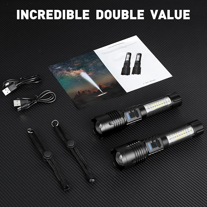 Rechargeable Flashlights High Lumens 2 Pack, 990000 Lumen Bright LED Flashlight with 7 Lighting Modes, IPX7 Waterproof Powerful Handheld Flash Light for Home Camping Emergency