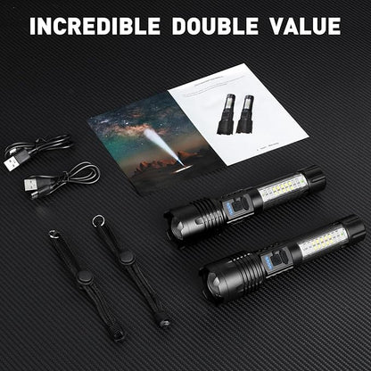 Rechargeable Flashlights High Lumens 2 Pack, 990000 Lumen Bright LED Flashlight with 7 Lighting Modes, IPX7 Waterproof Powerful Handheld Flash Light for Home Camping Emergency