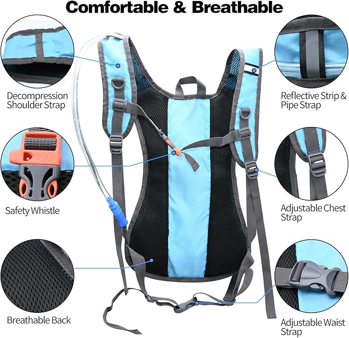 1.5/2/2.5/3L Hydration Bladder, 2pcs Water Bladder, Leakproof Water Reservoir for Hiking Biking Climbing Cycling Running Camping Backpack, Blue and Army Green