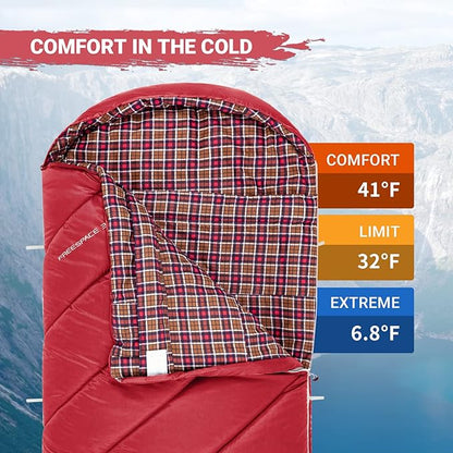 KingCamp Sleeping Bag for Adults, Cold Weather & Warm Extra Wide Big & Tall XL Portable Waterproof Flannel Sleeping Bags, Essentials Gear Accessories for Camping Backpacking Hiking Indoor & Outdoor
