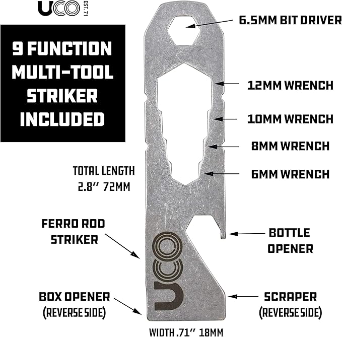 UCO Titan Fire striker Ferro Rod Fire Starting Survival Tool with Tether and Multitool, 20,000+ Strikes
