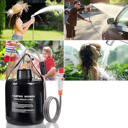 Portable camping shower,5 gallon/20 liter black PVC water bag,electric air pump,outdoor camping shower, solar water heater shower,built-in thermometer,beach,camping,hiking,outdoor shower ideal choice