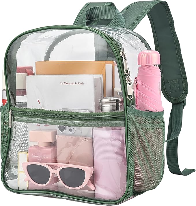 Oraben Clear Backpack for Stadium Events Clear Stadium Backpack 12x6x12 Bag (Enhanced Strap, Forest Green)