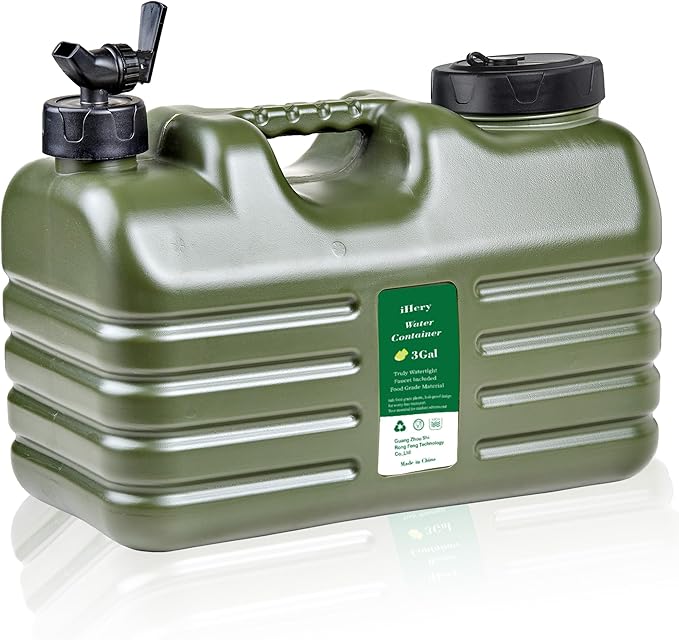 3 Gallon Water Jug, Thickened BPA Free Outdoor Camping Green Water Container Storage, Press Faucet Design Portable Water Tank, Emergency Overlanding Gear for Picnicking