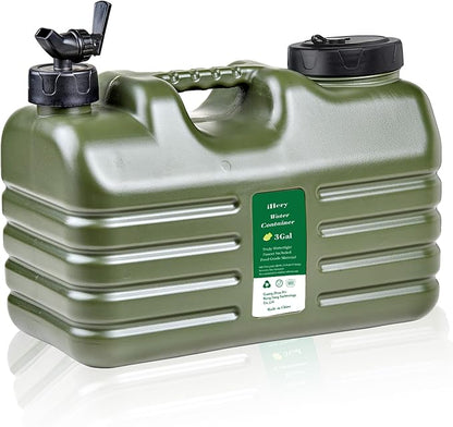 3 Gallon Water Jug, Thickened BPA Free Outdoor Camping Green Water Container Storage, Press Faucet Design Portable Water Tank, Emergency Overlanding Gear for Picnicking