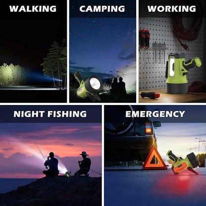 FORTO Rechargeable Spotlight Flashlight with 2000 Lumens, Handheld Spotlight with Foldable Stand, 6 Light Modes IPX7 Waterproof LED Spot Lights Outdoor for Boating Hunting Hiking(Light Green)