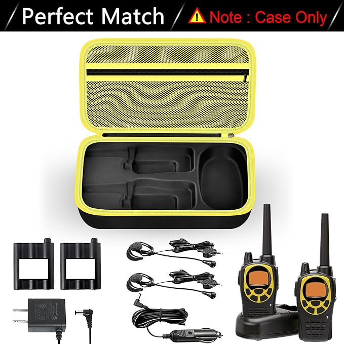 ANKHOH Walkie Talkie Case Holder for 50 Channel GMRS Two-Way Radio, Long Range Handheld Mobile Radios Hard Storage Carrying Box for Rechargeable Batteries, Charger and Headset,Black-Yellow(Bag Only)
