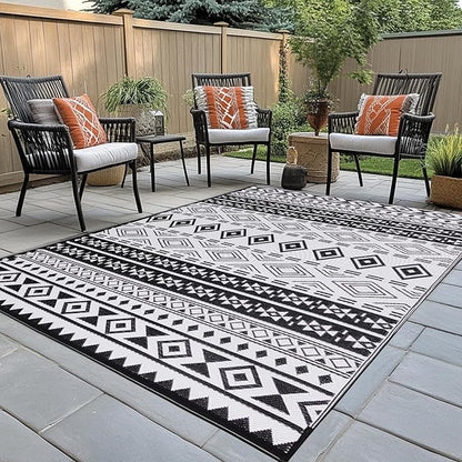 WILDROOTS 9'x12' Outdoor Plastic Rug for Patio Clearance, Waterproof Mat, Reversible Plastic Camping Rugs, RV, Porch, Deck, Camper, Balcony, Backyard