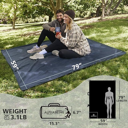 AlphaBeing Waterproof Outdoor Blanket with Merino Wool, Extra Thick Warm, Windproof, Packable Stadium Blankets for Cold Weather, Camping Gift, Pet, Car, Picnic, Concerts, 79" x 59", Navy