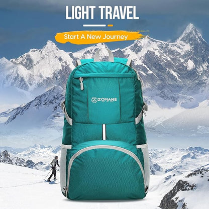 ZOMAKE Lightweight Packable Backpack 35L - Light Foldable Backpacks Water Resistant Collapsible Hiking Backpack - Compact Folding Day Pack for Travel Camping(Lake Green)