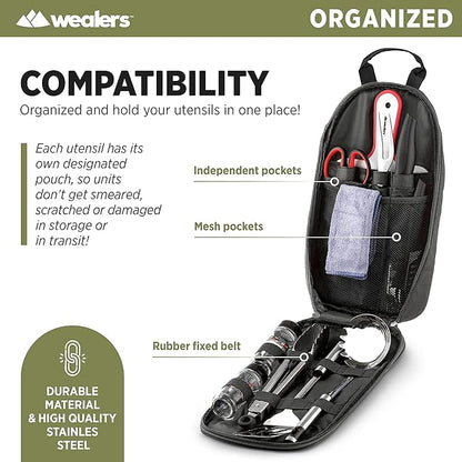 11 Piece Camp Kitchen Cooking Utensil Set Travel Organizer Grill Accessories Compact Gear for Backpacking BBQ Camping Hiking and Travel Black