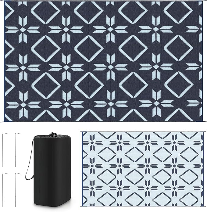 Kohree Outdoor Rug 6x9, RV Outdoor Rugs Reversible Waterproof Outdoor Camping Rug Patio Rugs Clearance with 4 Corner Loops for Patio, RV, Deck, Backyard, Picnic, Easy to Clean & Carry