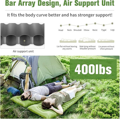 Sleeping Pad for Camping 4in Thick, Camping Air Mattress Pad Built-in Pump, Ultralight Camping Sleeping Pad Mat with Pillow, Inflatable Sleeping Pad Backpacking, Holds 440lbs, 40D+60D Nylon