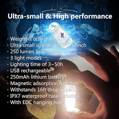 2 Pack USB Mini LED Lantern, Waterproof EDC Keychain LED Flashlight for Camping, Rechargeable Battery Small Stick Lamp Maglite Puck Dog Collar Torch Light for Night Shift Walking (White + Red)