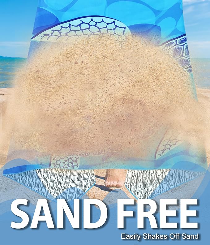 Microfiber Beach Towel – Quick Dry Lightweight Sand Free Oversized Large Towel Accessories Swim Pool Yoga Camping Summer Cruise Ship Essentials Cloud Compact Sandproof Gift (Turtle Shadow,71" 32")