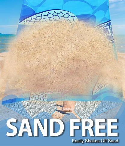 Microfiber Beach Towel – Quick Dry Lightweight Sand Free Oversized Large Towel Accessories Swim Pool Yoga Camping Summer Cruise Ship Essentials Cloud Compact Sandproof Gift (Turtle Shadow,71" 32")