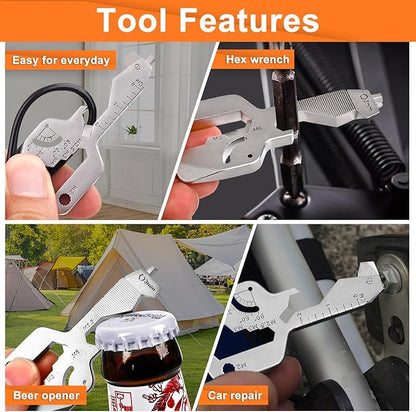 Key Shaped 20 In 1 Keychain Multitool - Pocket Utility Gadget, Bottle Opener Keychain, Wrench, Screw Drivers, Gift for Men and Women, Stainless Steel Keychain Utility Tool, Silver, 1 Pack