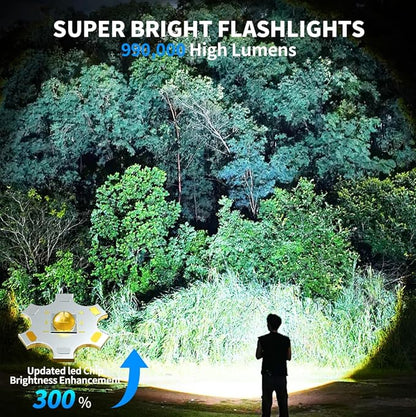 Rechargeable LED Flashlights High Lumens, 990,000 Lumens Super Bright Powerful Flash Light with 5 Modes, IPX6 Waterproof Flashlight for Home, Camping, Emergencies (Black)
