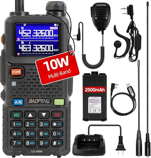 BAOFENG UV-5RM Radio-10W GMRS Handheld Radio Multi-Frequency Two Way Radio for Adults, Long Range Portable Ham Radio with 2500 mAh Type-C Charging Battery & Copy Frequency 999CH (1 Pack)
