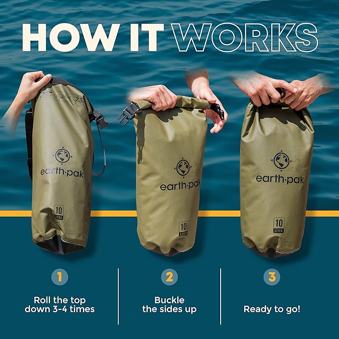 Earth Pak Waterproof Dry Bag - Roll Top Waterproof Backpack Sack (Blue 10L & Orange 30L)
