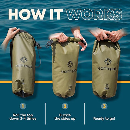 Earth Pak Waterproof Dry Bag - Roll Top Waterproof Backpack Sack (Green 40L & 30L)