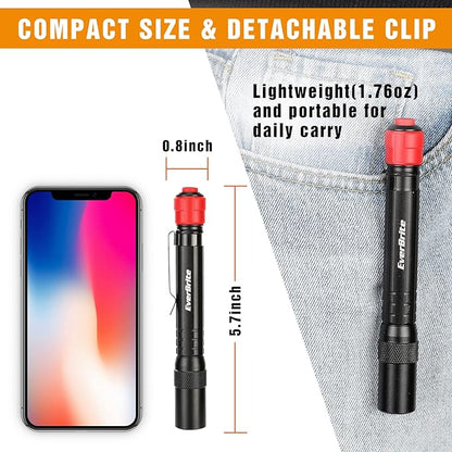 EverBrite Red Light Penlight Flashlight with 395nm UV Blacklight/White Light, Multi-Function LED Pocket Pen Light, AAA Batteries Included, for Night Vision, Pet Stain Detection, Camping, 2pack