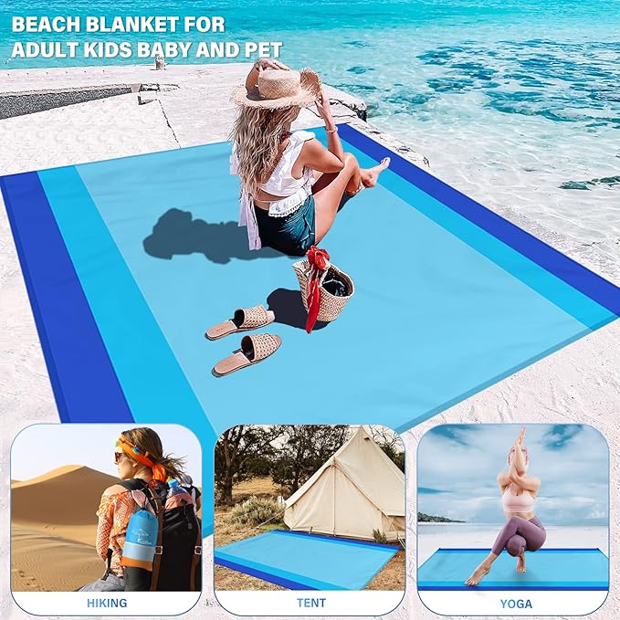 Beach Blanket Oversized Extra Large 78" X 81",Waterproof Sandproof Beach Blanket 1-7 Adults Lightweight Durable for Travel Camping Hiking Picnic