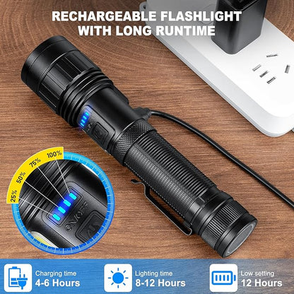 BERCOL Rechargeable Flashlights High Lumen, 990,000 Lumens Super Bright Magnetic Flash Light, 7 Modes with Cob Work Light, Powerful Led Flashlight with Holster for Camping, Emergencies, Home